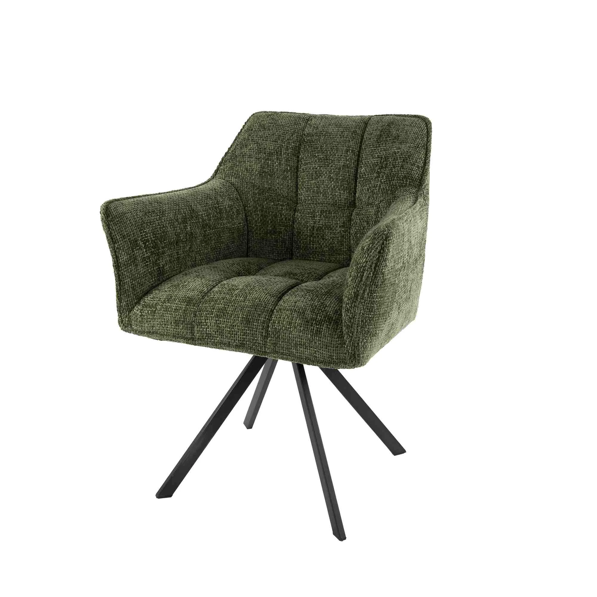2er-Set Armstuhl Retar 360° drehbar mit Steppnähten, Chenille-Bezug, Grün