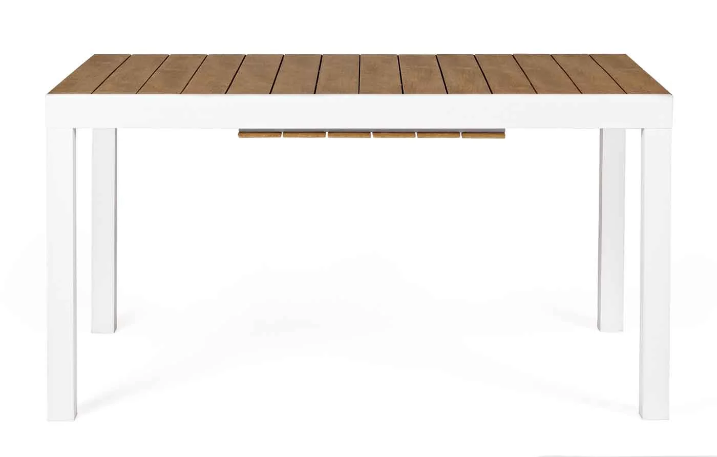 Gartentisch Elias ausziehbar, modernes Design, Polywood und Aluminium, weiß natur, für 4–6 Personen - Bizzotto