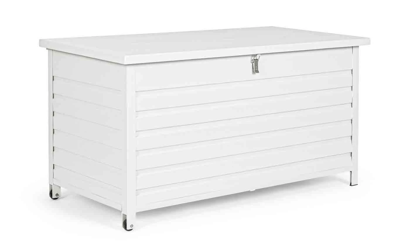 Gartentruhe Atlantic aus Aluminium, modern mit Rädern und Gasdruckfeder, weiß, 141 cm - Bizzotto
