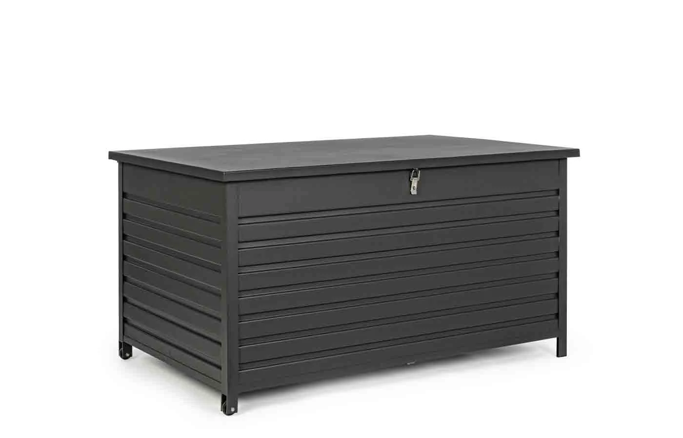 Gartentruhe Atlantic aus Aluminium, modern und wetterfest, anthrazit, mit Rädern und Gasdruckfeder - Bizzotto