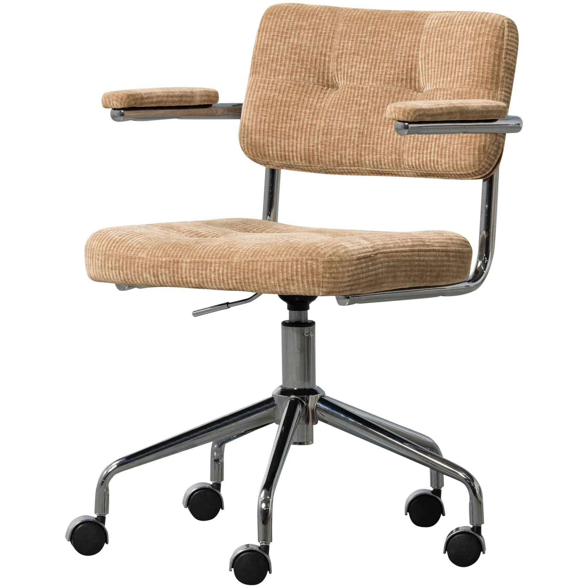 Bürostuhl Kova aus geripptem Webstoff, modern höhenverstellbar, sandfarben, bequem und drehbar - Woood