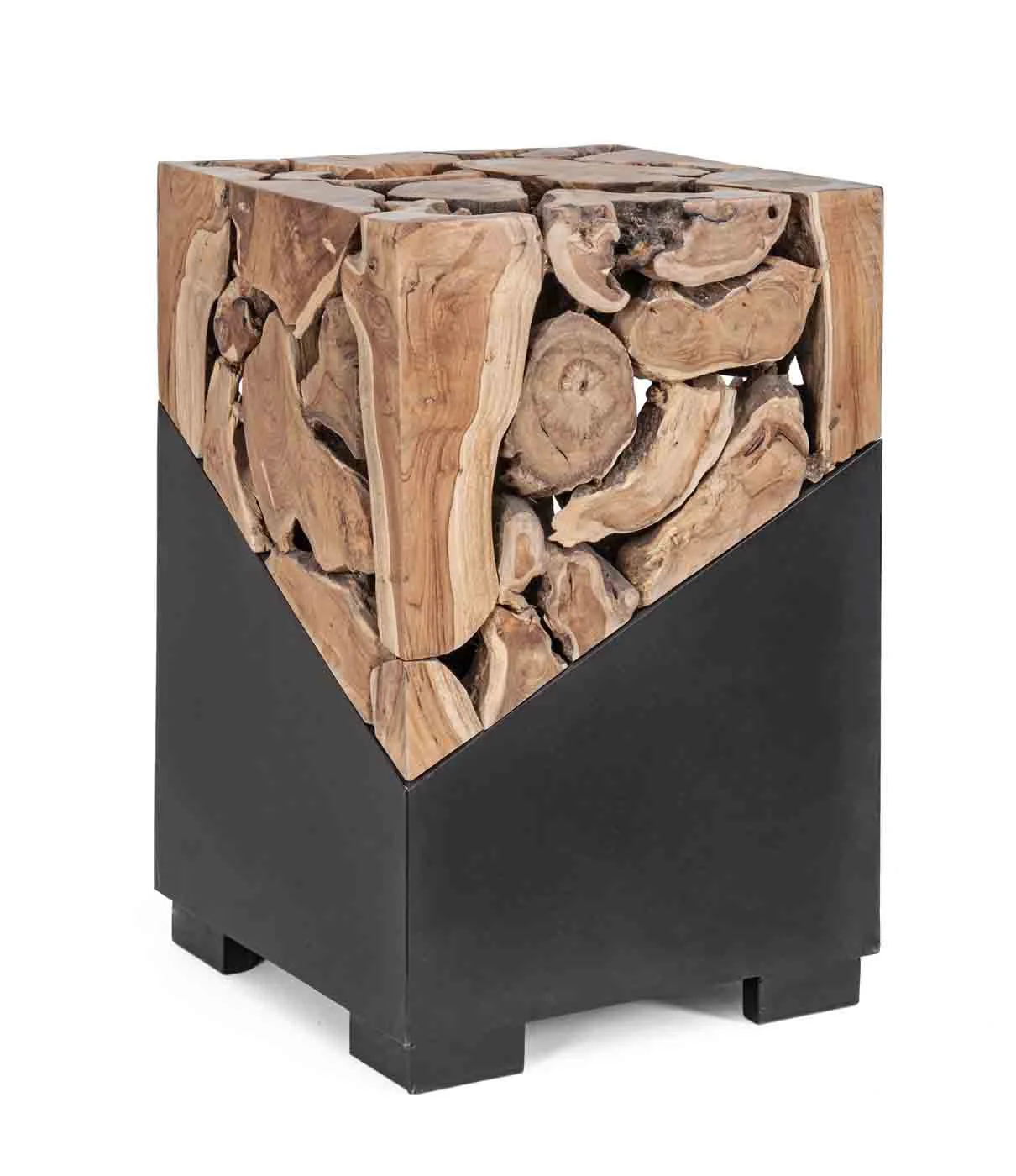 Beistelltisch Grenada Teakholz und Stahl, modern massiv, natur und schwarz, 40x40 cm - Bizzotto