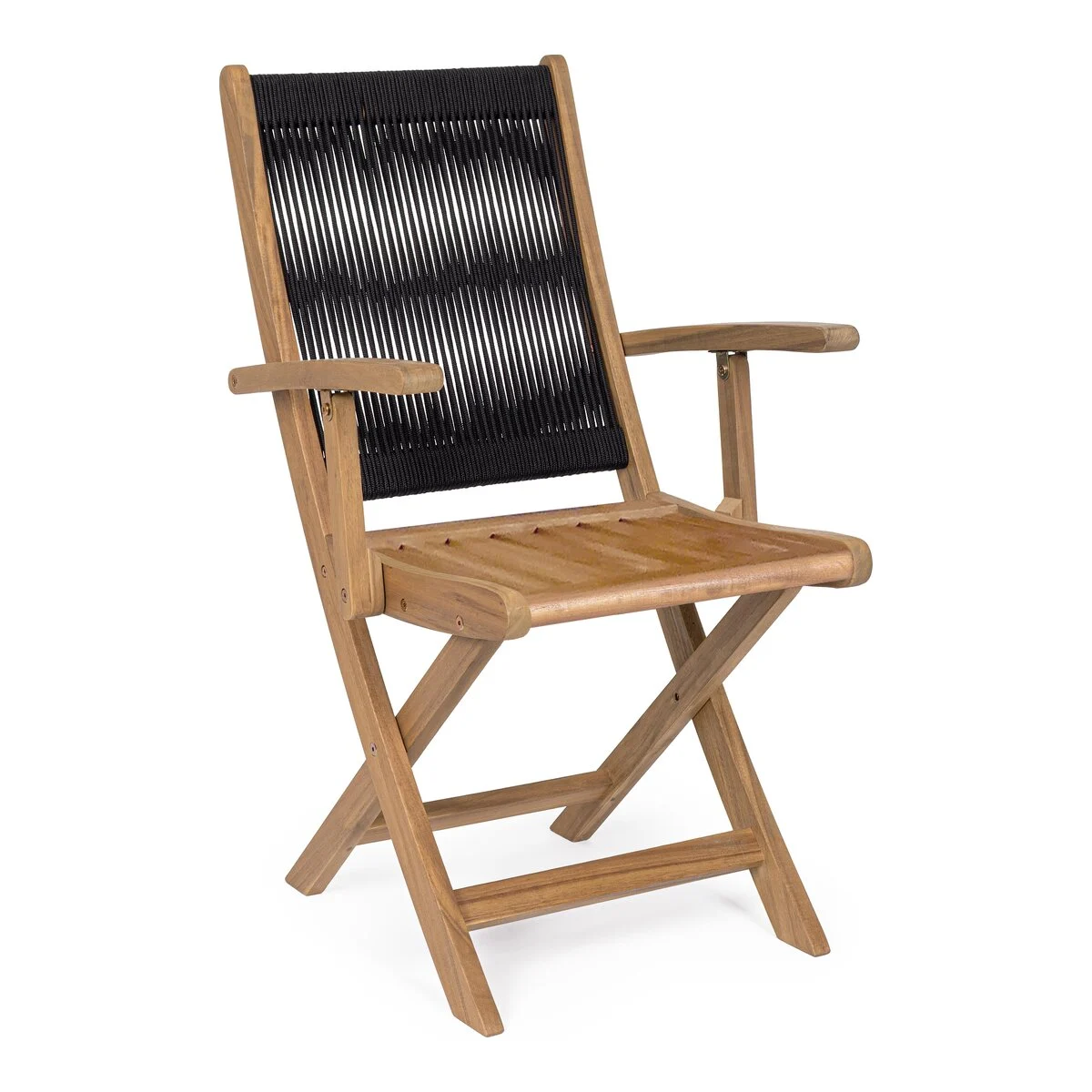 2er-Set Klappstuhl Danubio - Akazienholz Natur, Geflecht Schwarz, mit Armlehnen