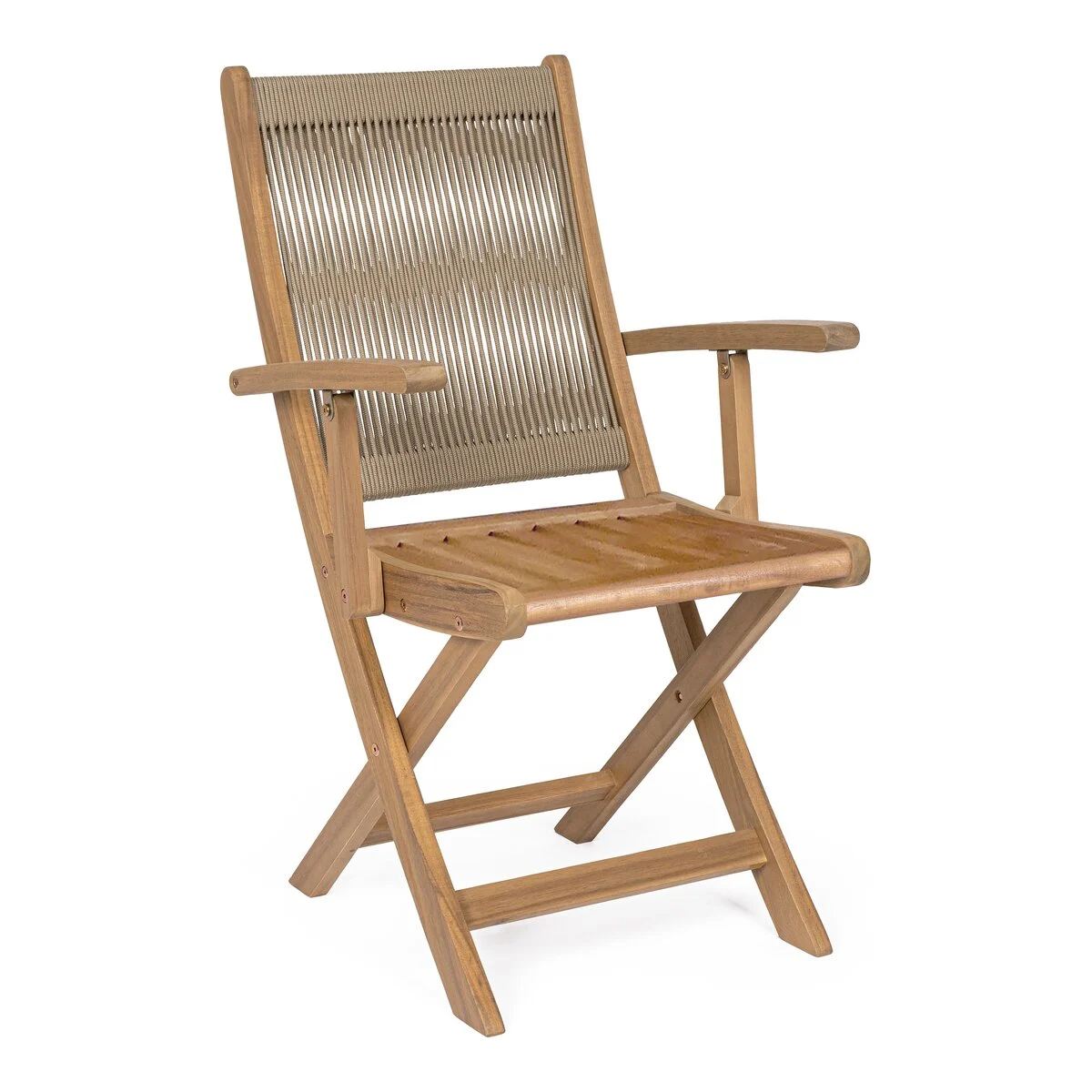 2er-Set Klappstuhl Danubio - Akazienholz Natur, Geflecht Taupe, mit Armlehnen