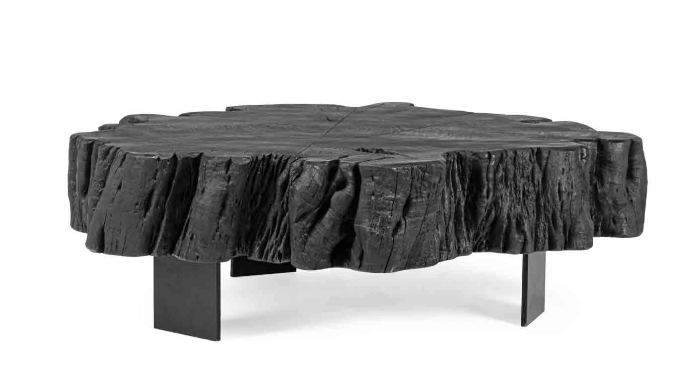 Couchtisch Keval aus Akazienholz, organisches Design, Massivholz, Schwarz, Metallgestell - Bizzotto