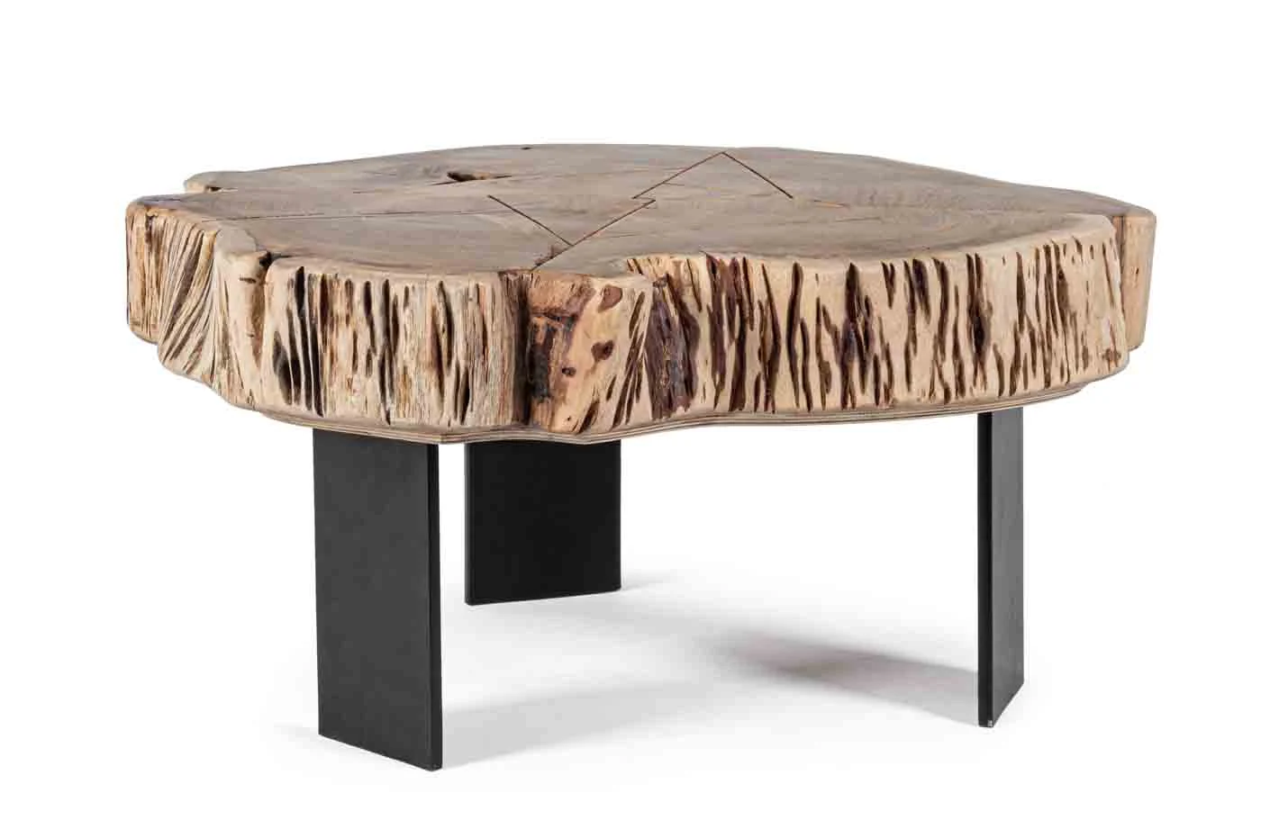 Couchtisch Keval aus Akazienholz, organisches Design, Massiv, Natur, schwarzes Metallgestell - Bizzotto