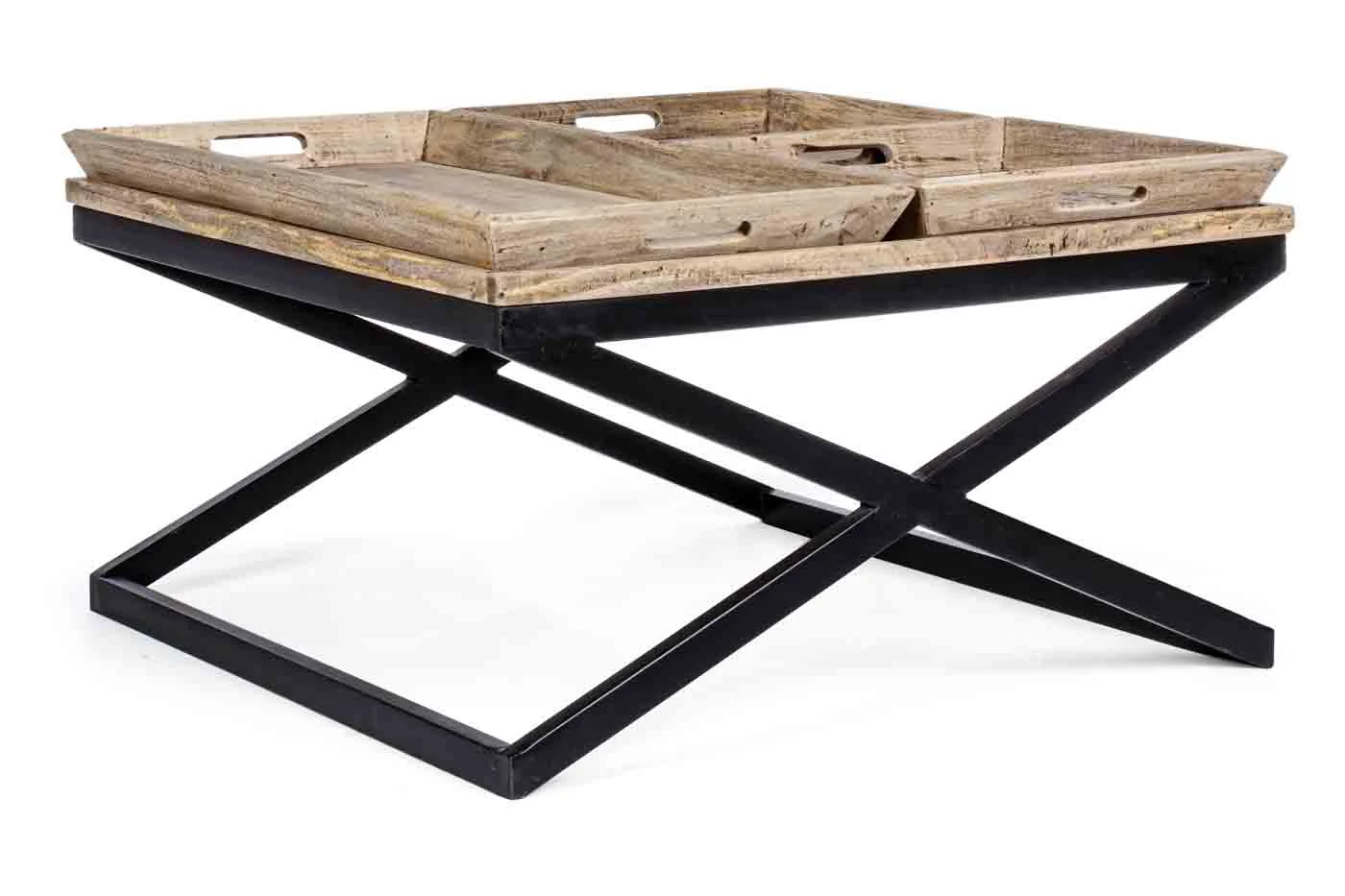 Couchtisch Tray aus Mangoholz, skandinavischer Stil, natur, quadratisch, inkl. 3 Tabletts - Bizzotto