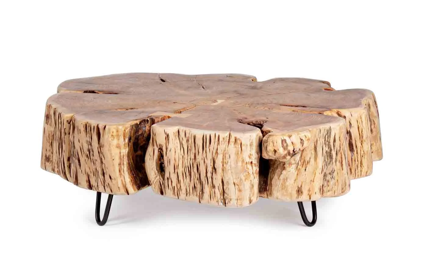 Couchtisch Eneas aus Akazienholz, massives Design mit Metallgestell, organische Form, natur - Bizzotto