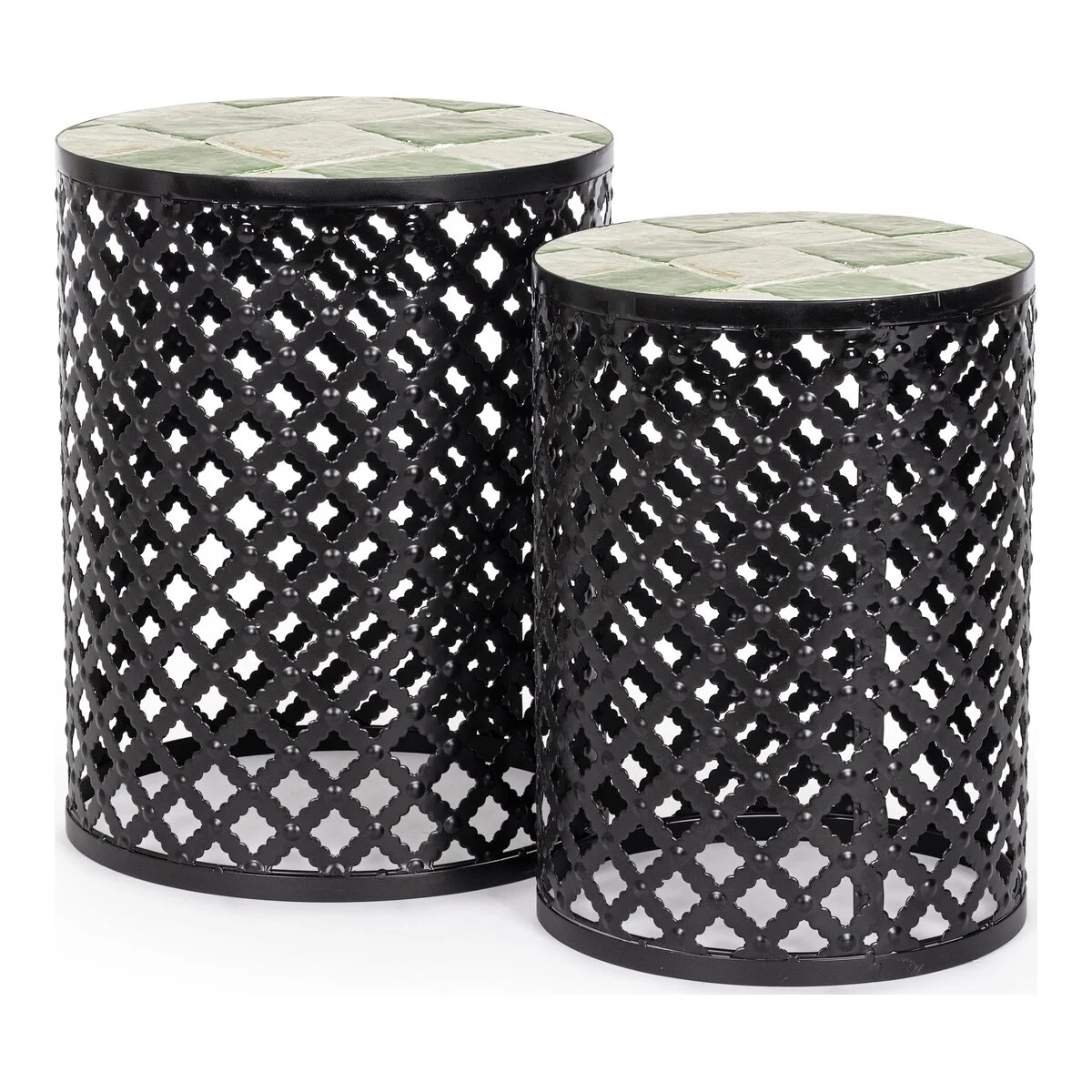 2er-Set Gartenbeistelltisch Loire - Metall & Keramik, Ø 30 / 35 cm