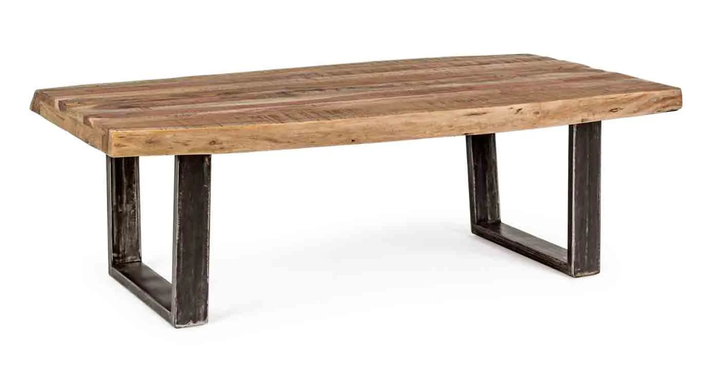 Couchtisch Elmera aus Akazienholz, organisches Design mit Metallgestell, klassisch, natur - Bizzotto