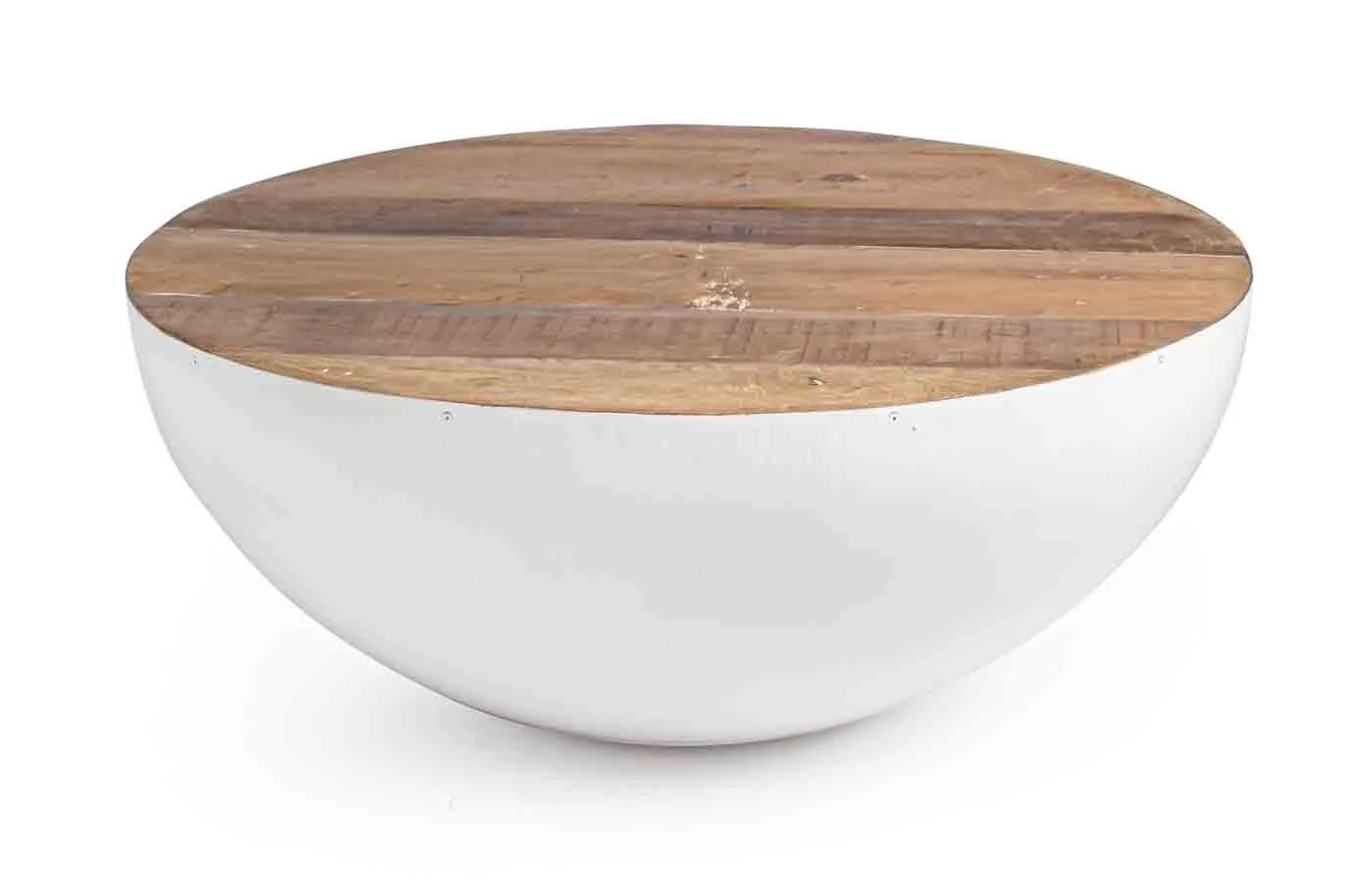 Couchtisch Lancaster aus recyceltem Holz und Stahl, Industrial Stil, rund, weiß natur, Ø 90 cm - Bizzotto