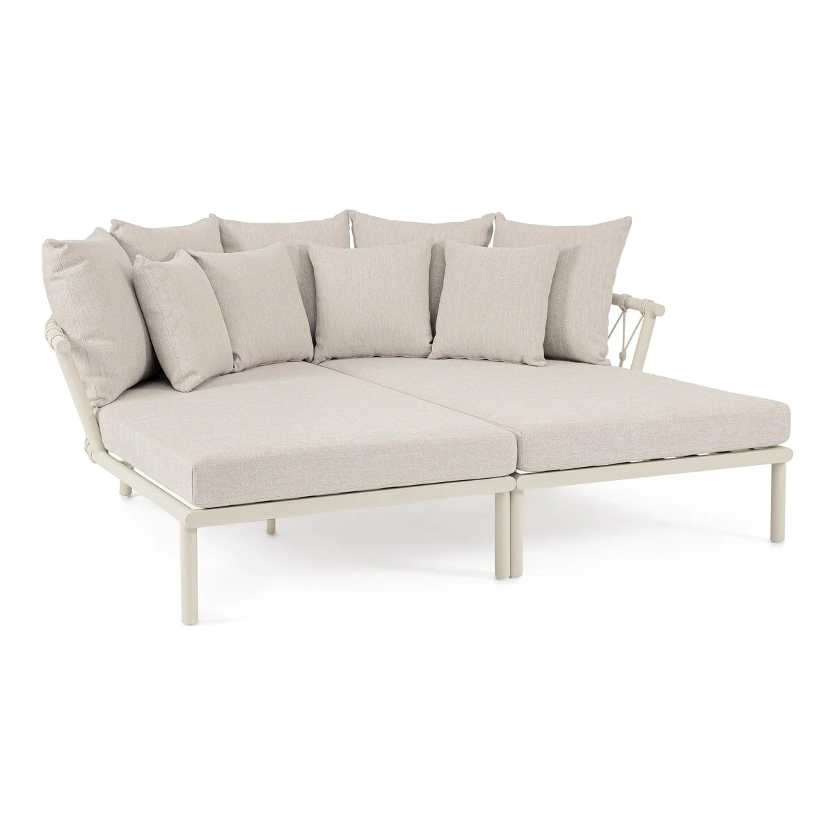 2er-Set Gartendaybed Lanai - Aluminium & Seilgeflecht, Camel Sand, inkl. Kissen