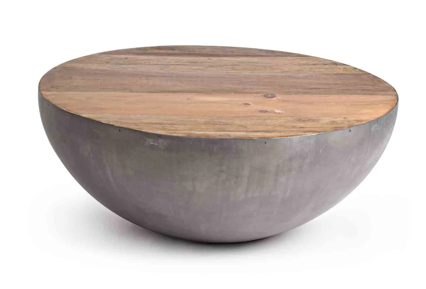 Couchtisch Lancaster aus recyceltem Holz und Metall, Industrial Design, rund, grau natur, Ø 90 cm - Bizzotto