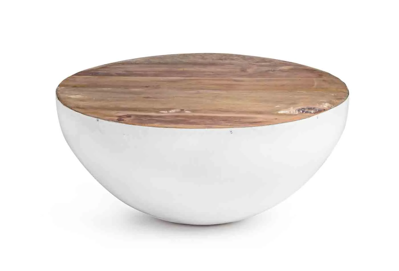 Couchtisch aus recyceltem Holz und Stahl, Industrial Design, rund, weiß natur, Ø 70 cm - Bizzotto