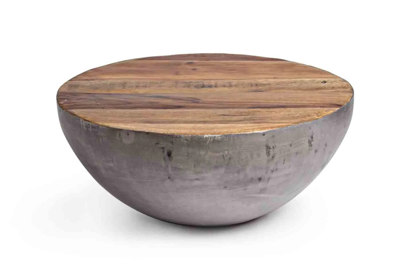 Couchtisch Lancaster recyceltes Holz und Stahl, Industrial Design, grau natur, rund Ø 70 cm - Bizzotto