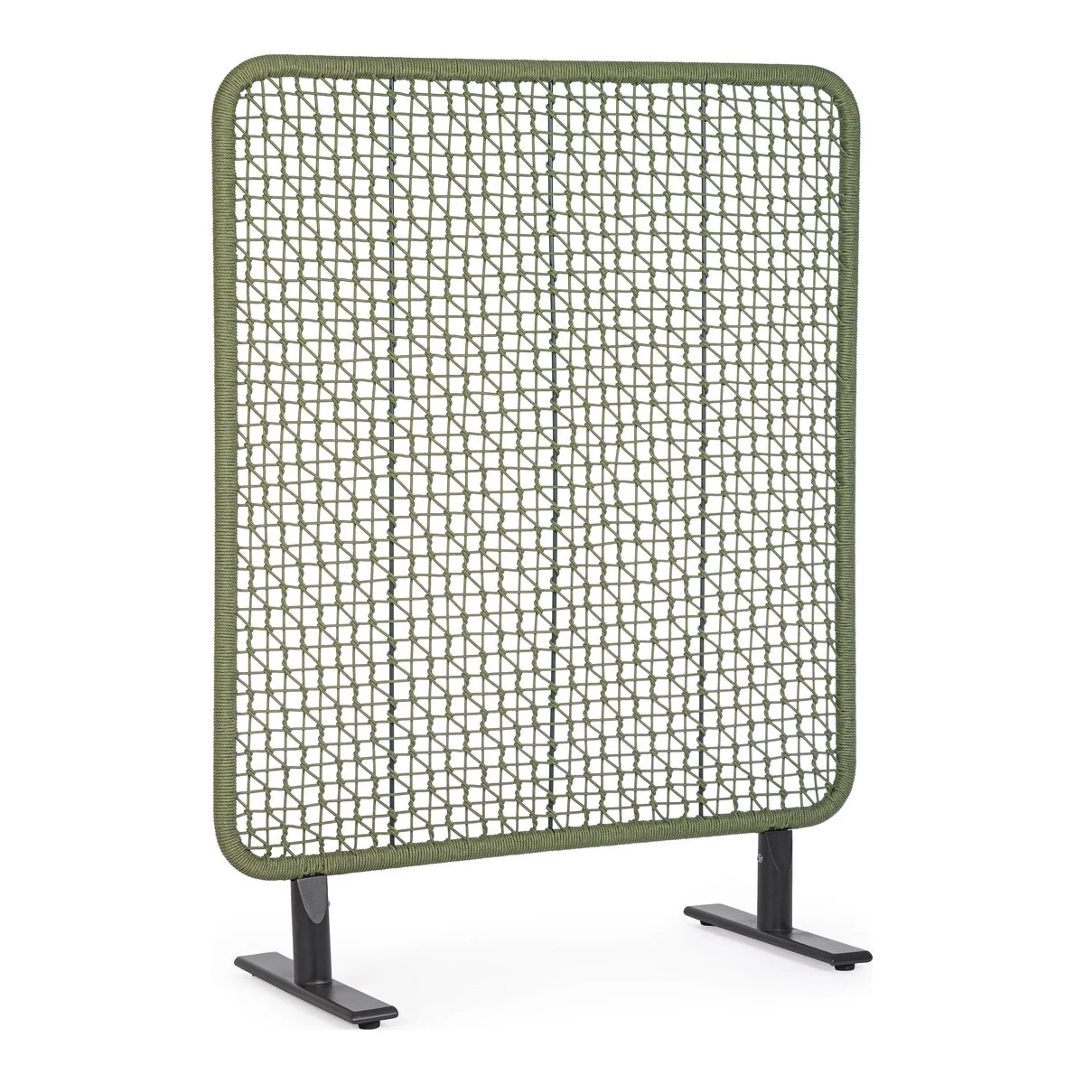 Paravent Babilo - Aluminium Anthrazit, Olefin-Seilgeflecht Grün, 120x150 cm