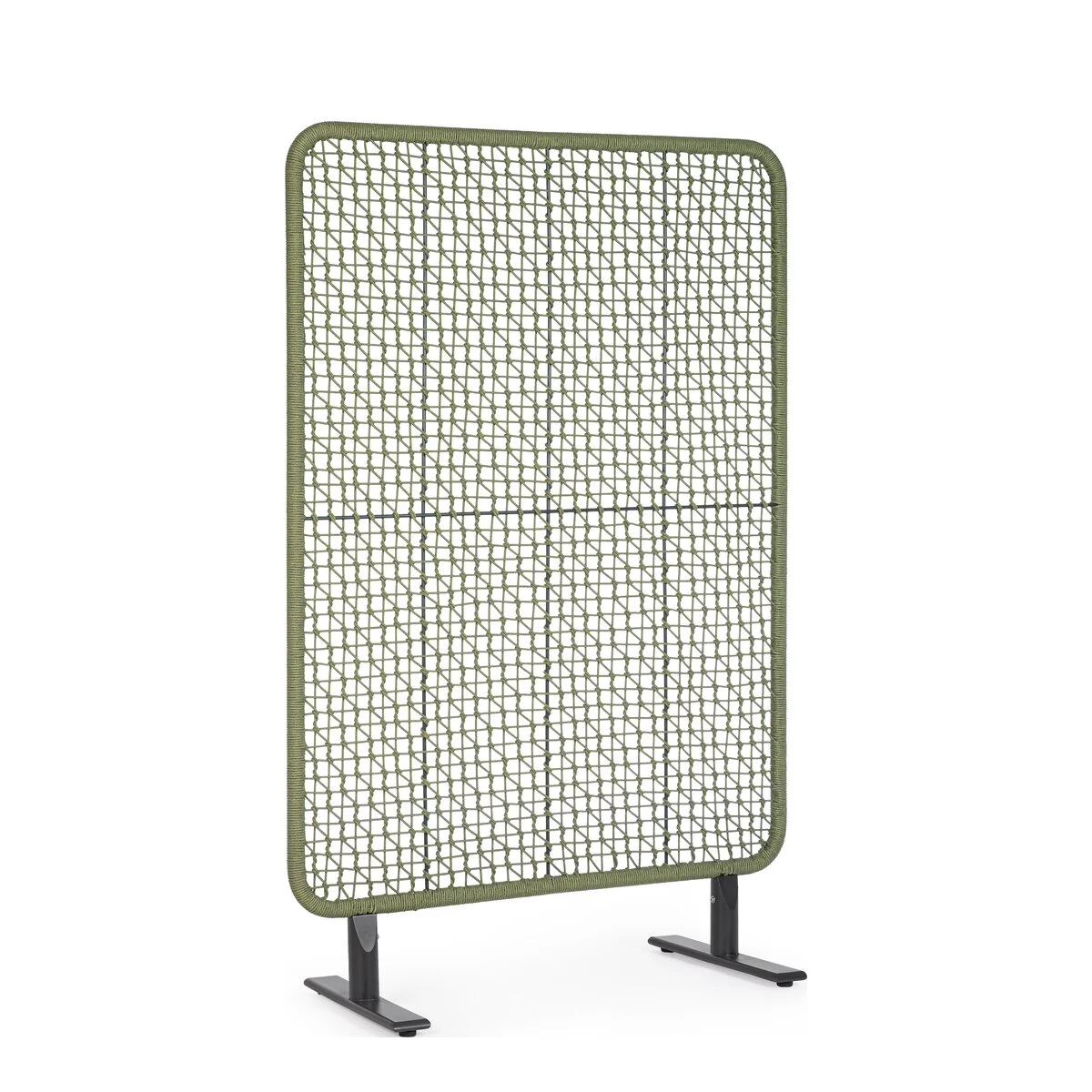 Paravent Babilo - Aluminium Anthrazit, Olefin-Seilgeflecht Grün, 120x180 cm