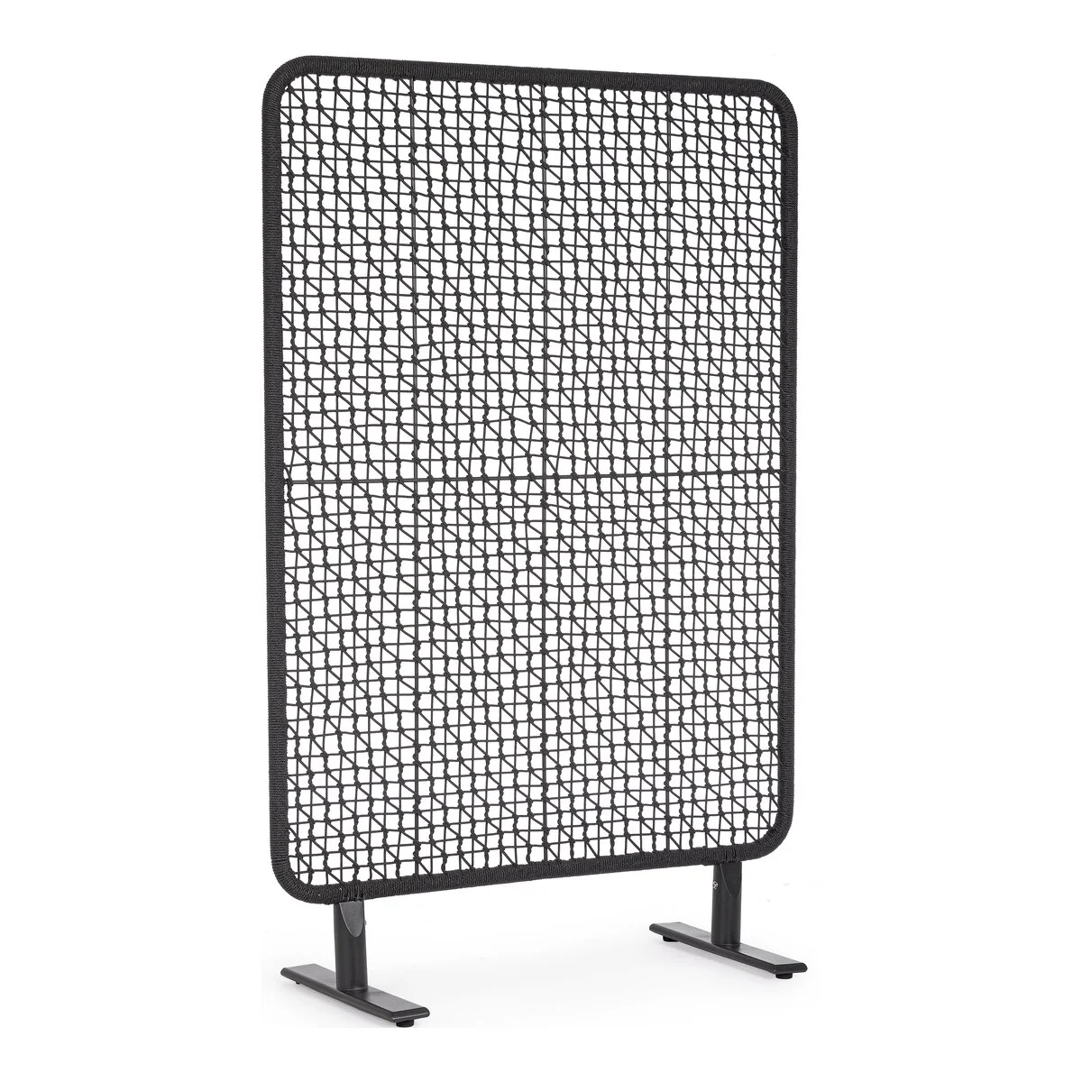 Paravent Babilo - Aluminium Anthrazit, Olefin-Seilgeflecht Schwarz, 120x180 cm