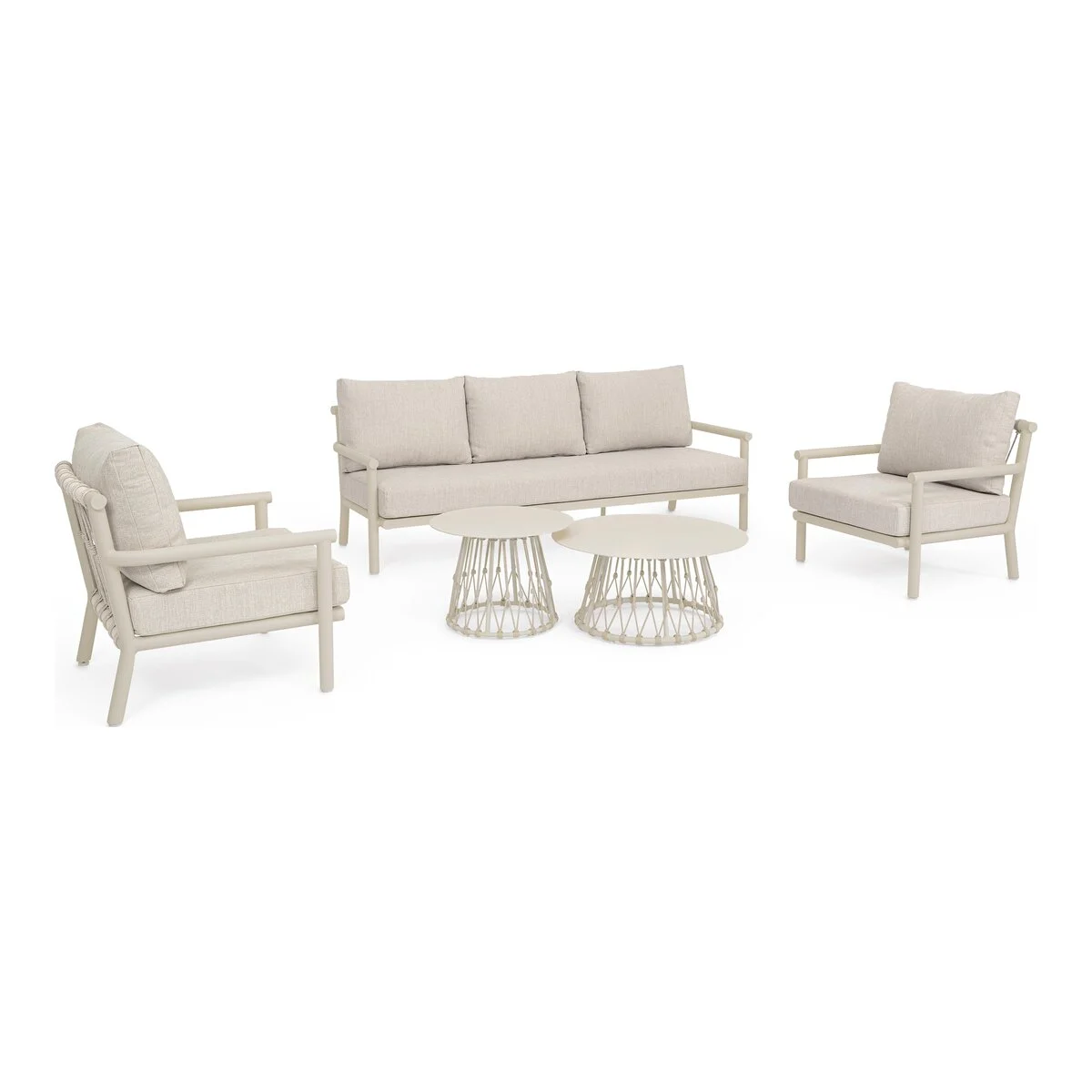 5er Garten-Set Lanai - Aluminium Kamel Sand, Olefin Beige, inkl. Kissen