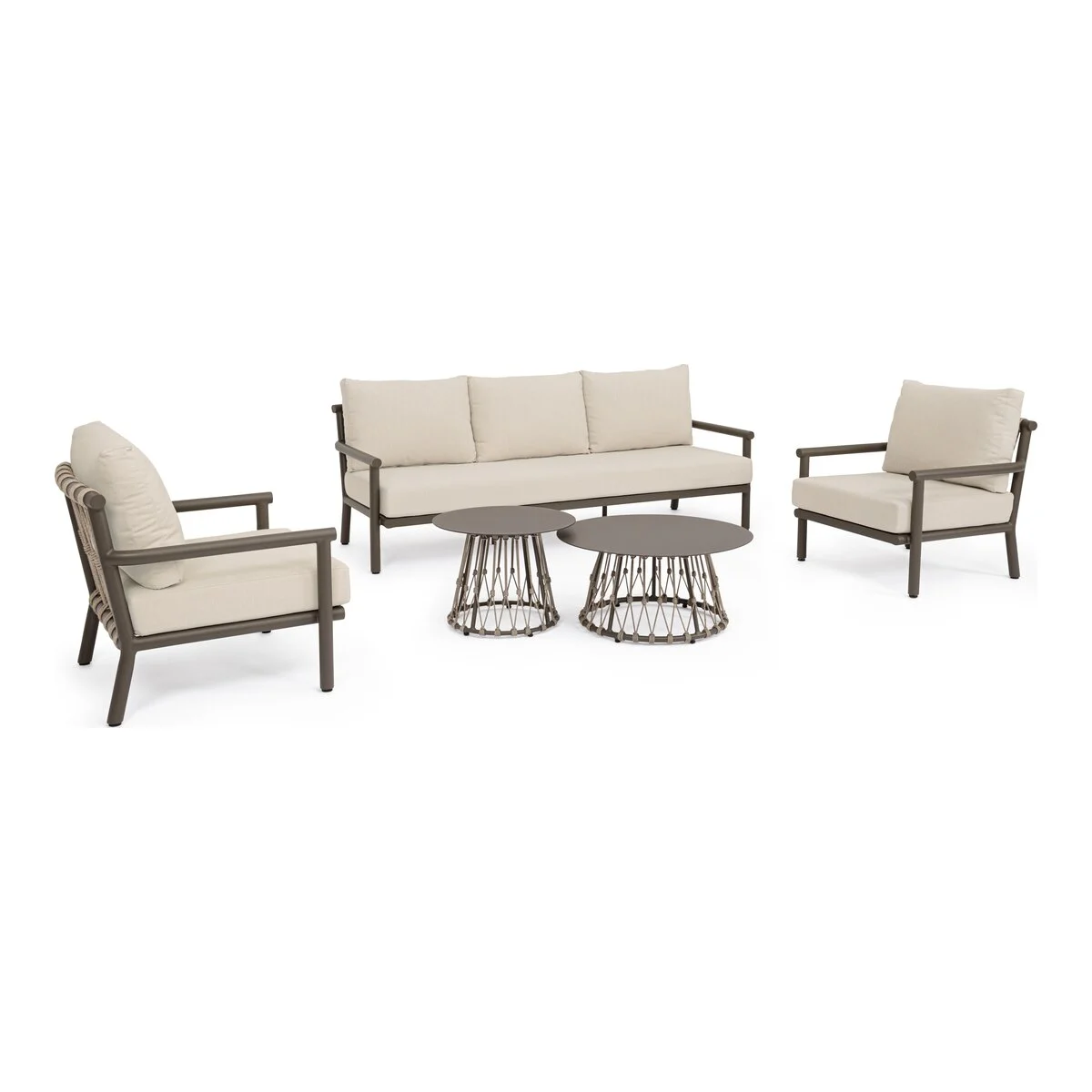 5er Garten-Set Lanai - Aluminium Kakaobraun, Olefin Beige, inkl. Kissen