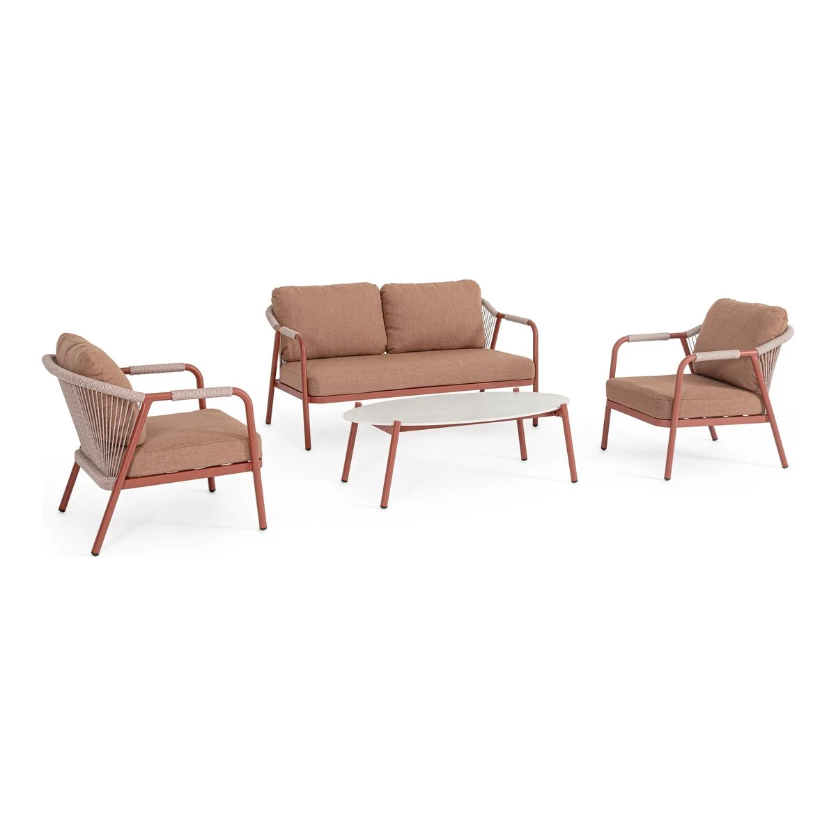 4er Set Garten-Set Miravet - Aluminium, Olefin-Seilgeflecht, Kupfer