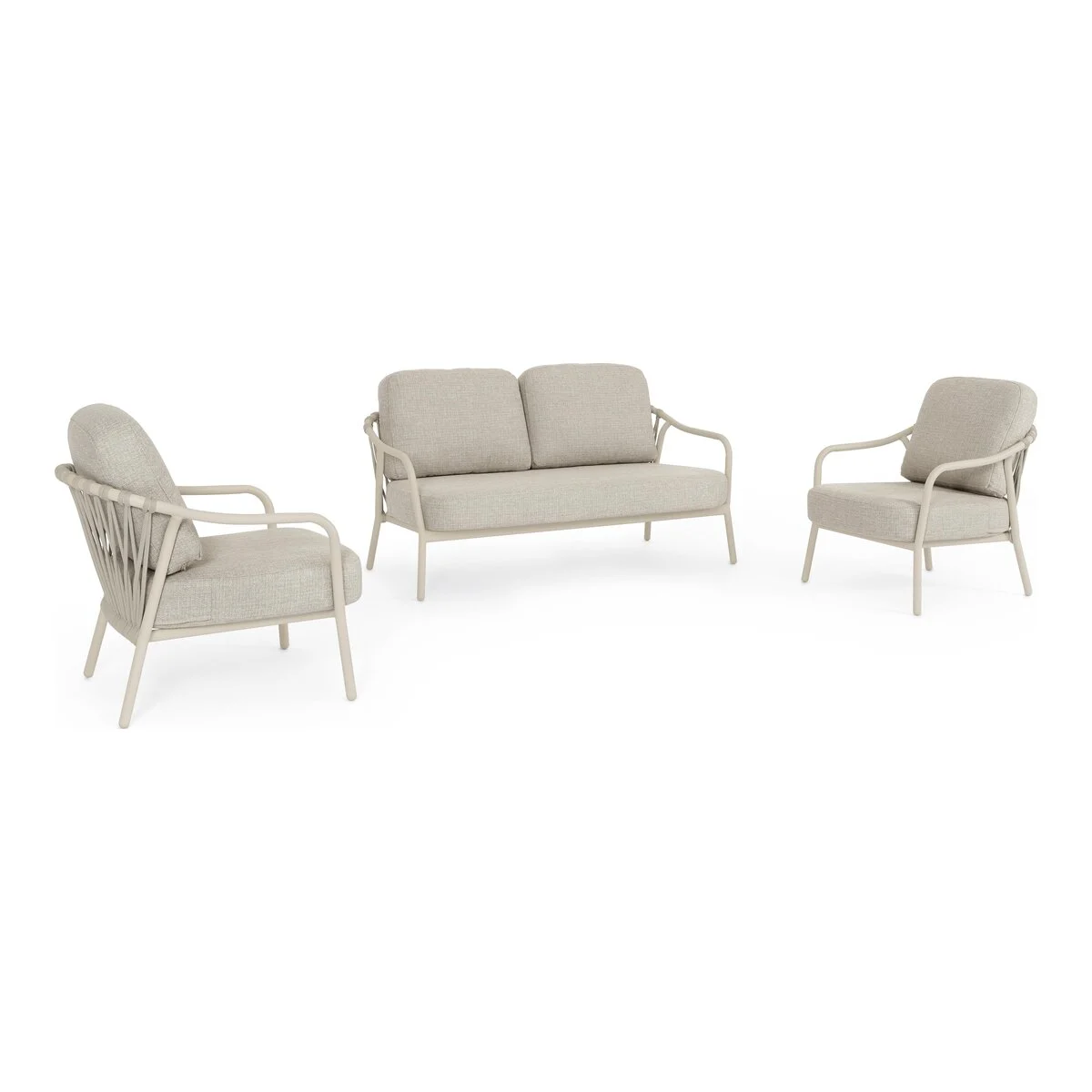 3er Set Garten-Set Edvige - Aluminium Hellbeige Pelikan, Olefin Hellgreige, inkl. Kissen