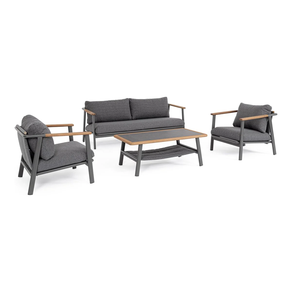 4er Set Garten-Set Leonida - Aluminium & Olefin, Anthrazit, inkl. Kissen