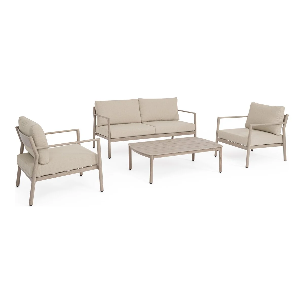 4er Garten-Set Sirius - Aluminium Timber Natur & Polyester-Stoff Beige