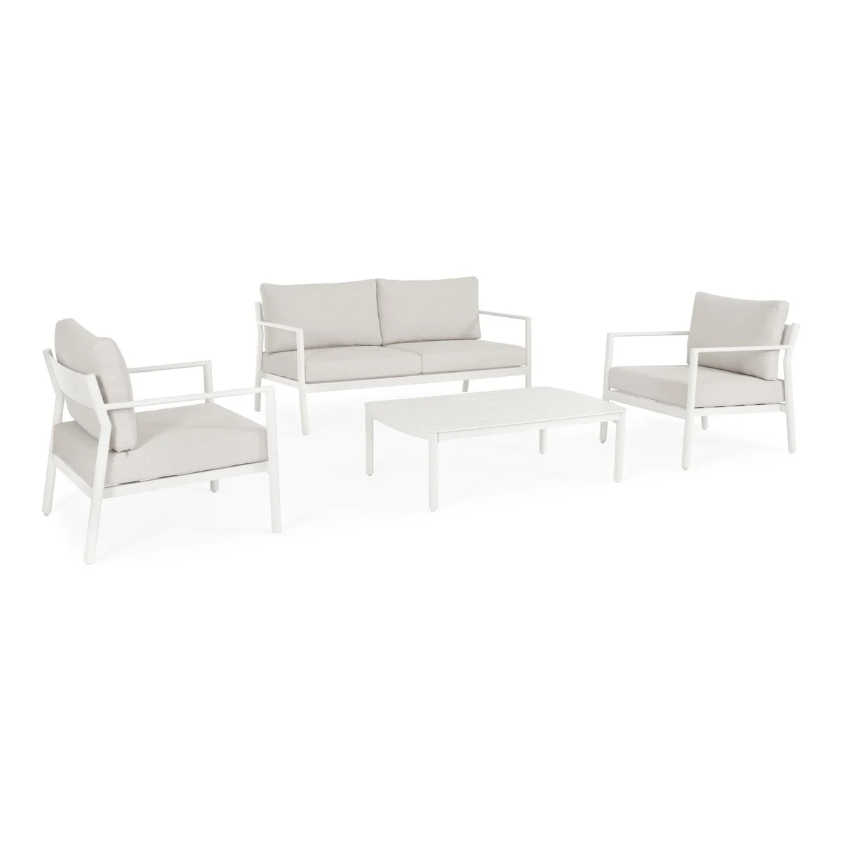 4er Garten-Set Sirius - Aluminium Off-White & Polyester-Stoff Grau
