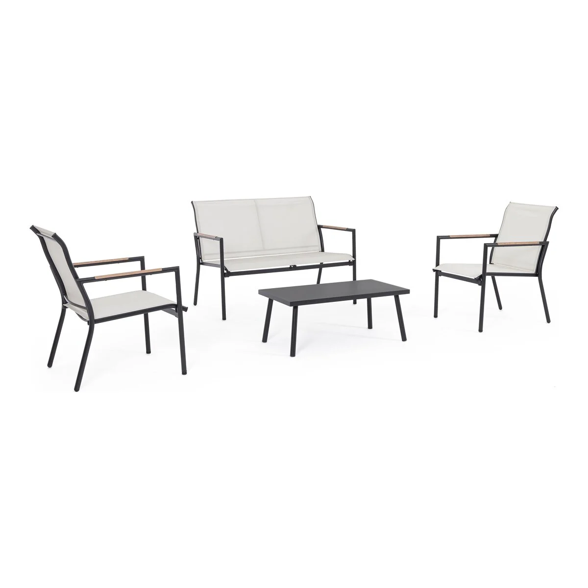4er Garten-Set Marsala - Metall Anthrazit, Textilene Weiß