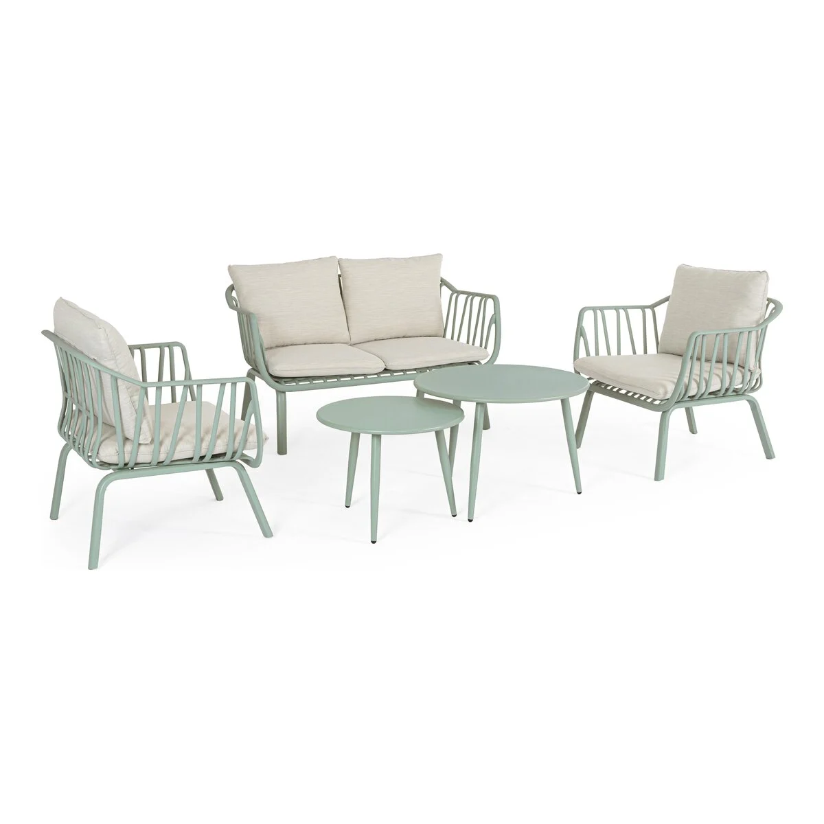 5er Garten-Set Nixie - Metall Salbeigrün, Polyester-Stoff Beige