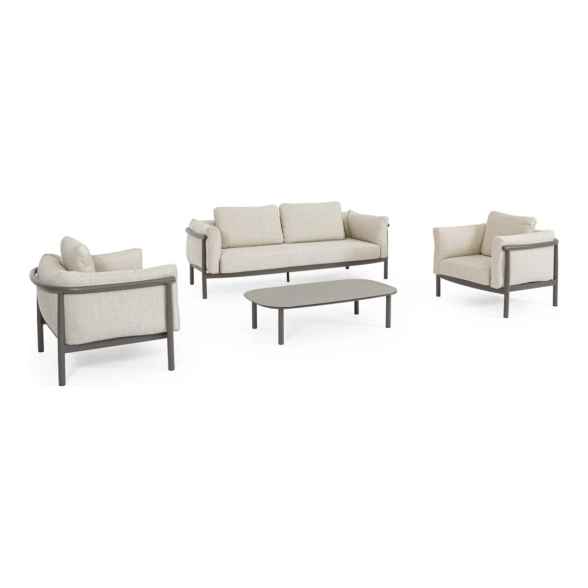 4er Garten-Set Theodore - Aluminium Castor-Braun, Olefin-Stoff, inkl. Kissen
