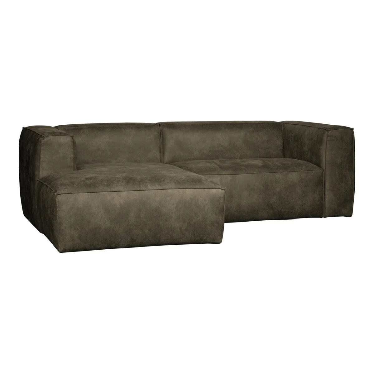 Ecksofa Chaiselongue Bean - Lederoptik Army Grün, Links