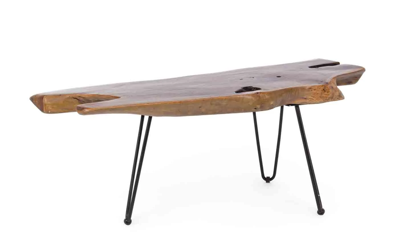 Couchtisch Adanya aus Teakholz, modernes Design, Natur, rechteckig, Metallgestell Schwarz - Bizzotto