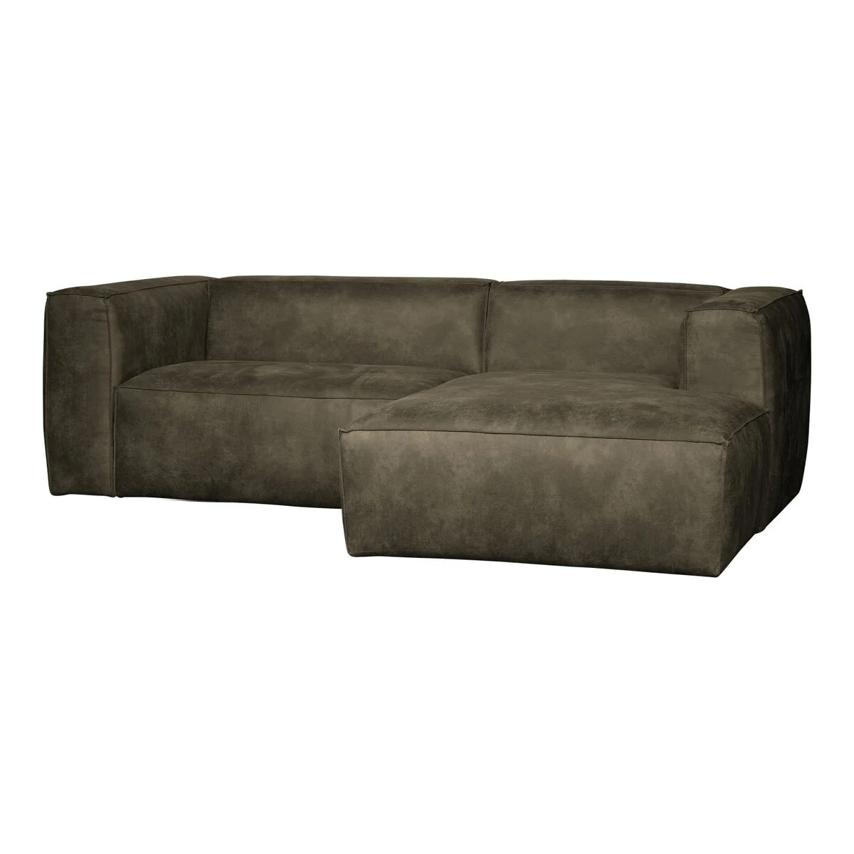 Ecksofa Chaiselongue Bean - Lederoptik Army Grün, Rechts
