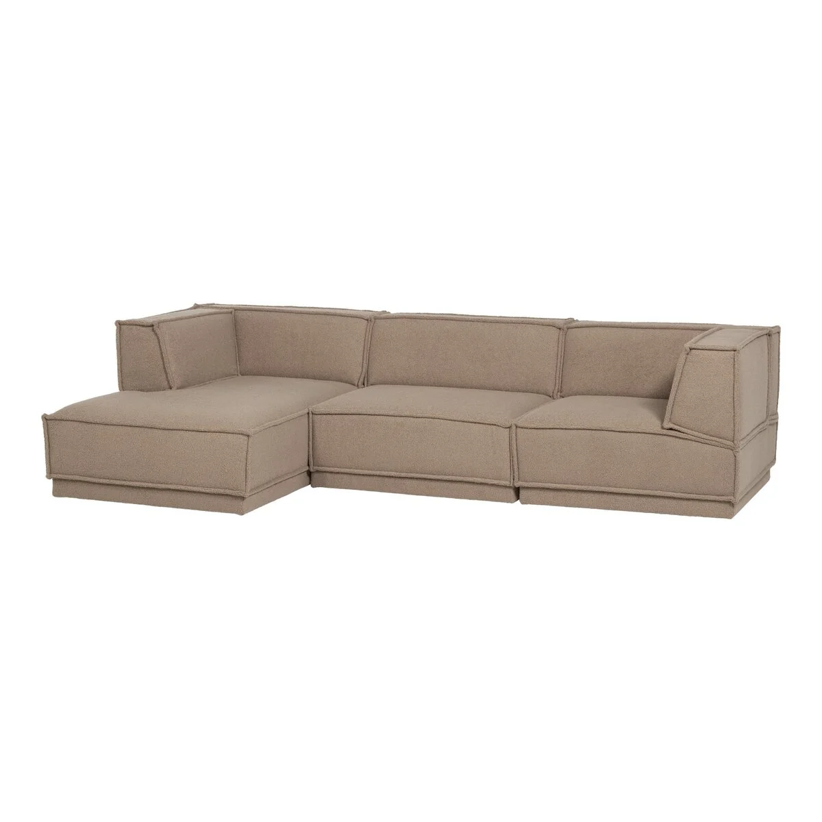 Ecksofa Chaiselongue Manu - Teddy-Stoff Taupe, Links