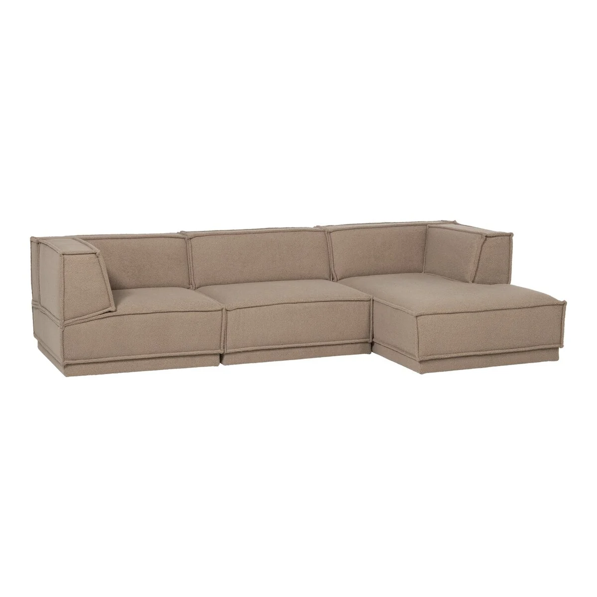 Ecksofa Chaiselongue Manu - Teddy-Stoff Taupe, Rechts