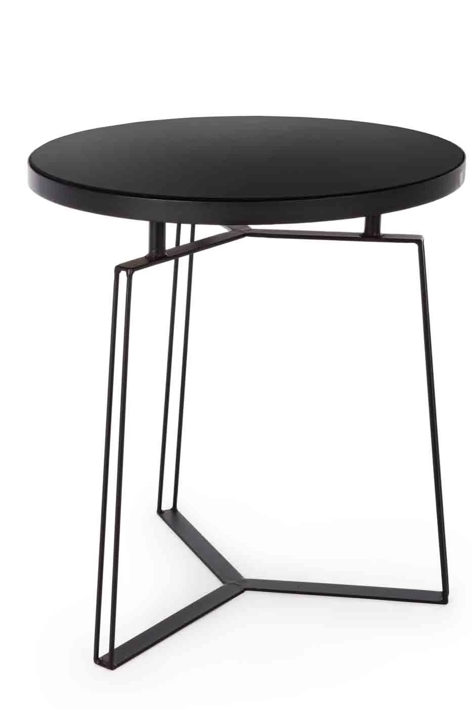 Beistelltisch Zaira aus Stahl und Glas, modern rund, Schwarz, Ø 50 cm, pflegeleicht - Bizzotto
