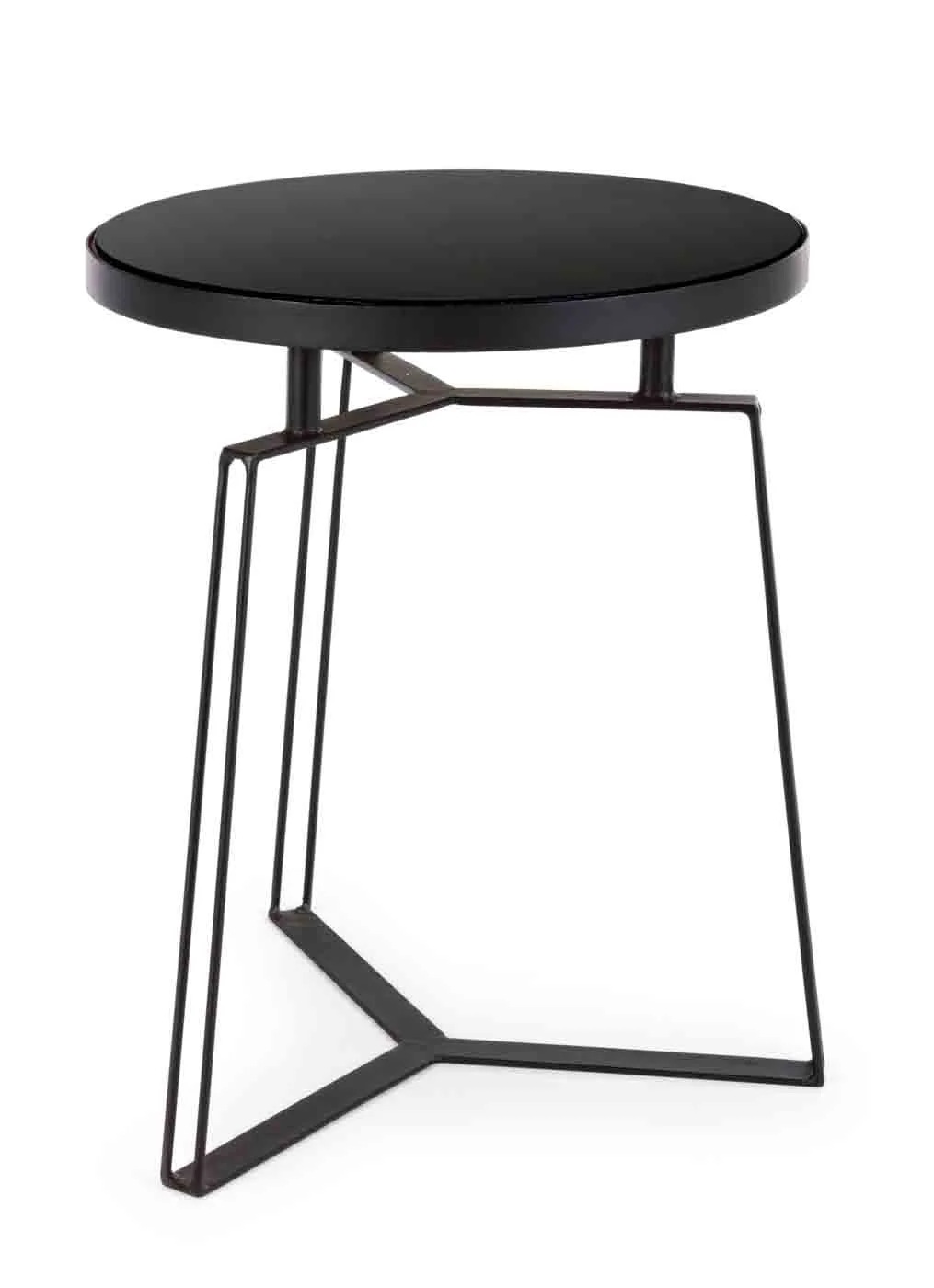 Beistelltisch Zaira aus Stahl und Glas, modern rund, schwarz, Ø 40 cm, pflegeleicht - Bizzotto