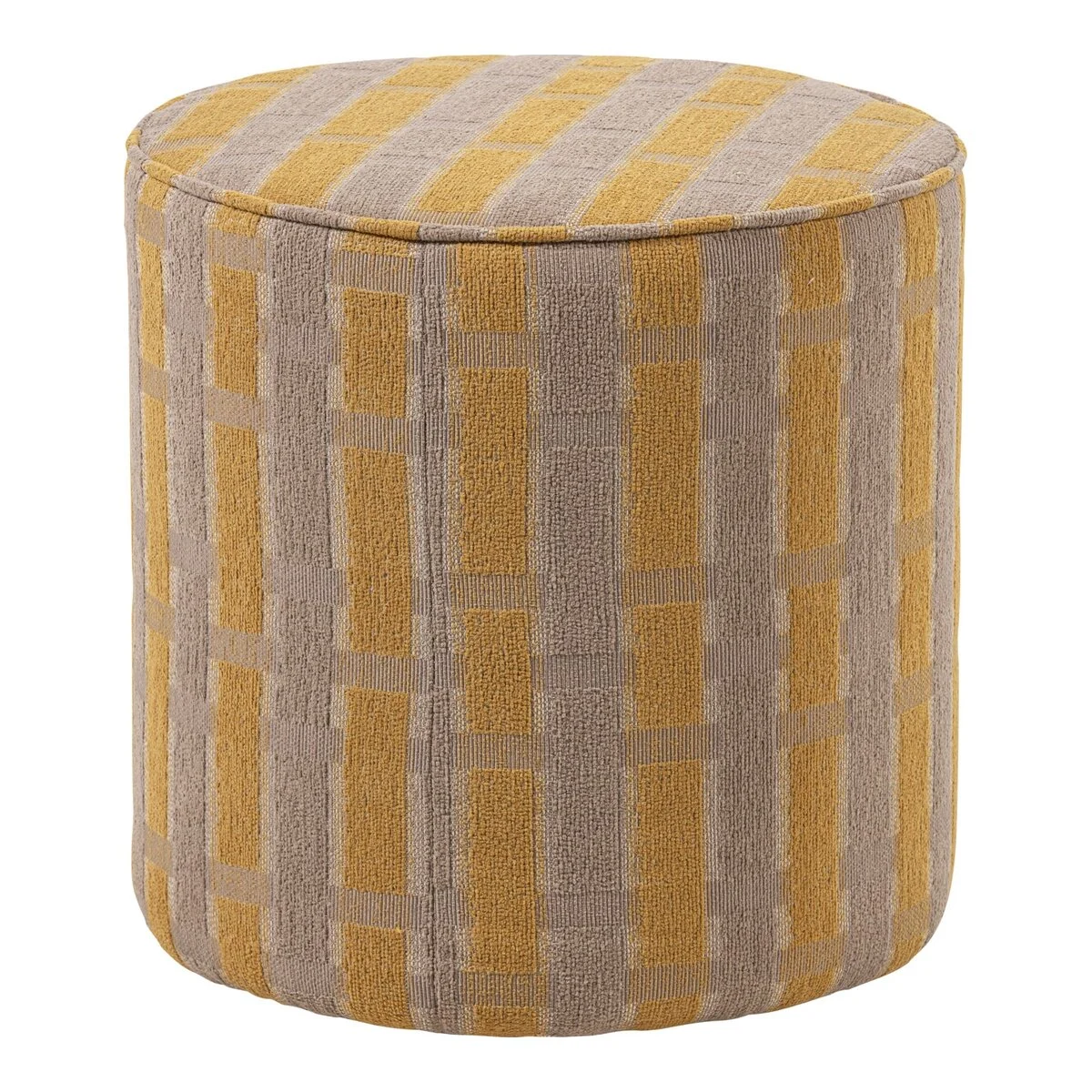 Polsterhocker Sarli - Chenille-Stoff Taupe / Gelb, Ø 46 cm