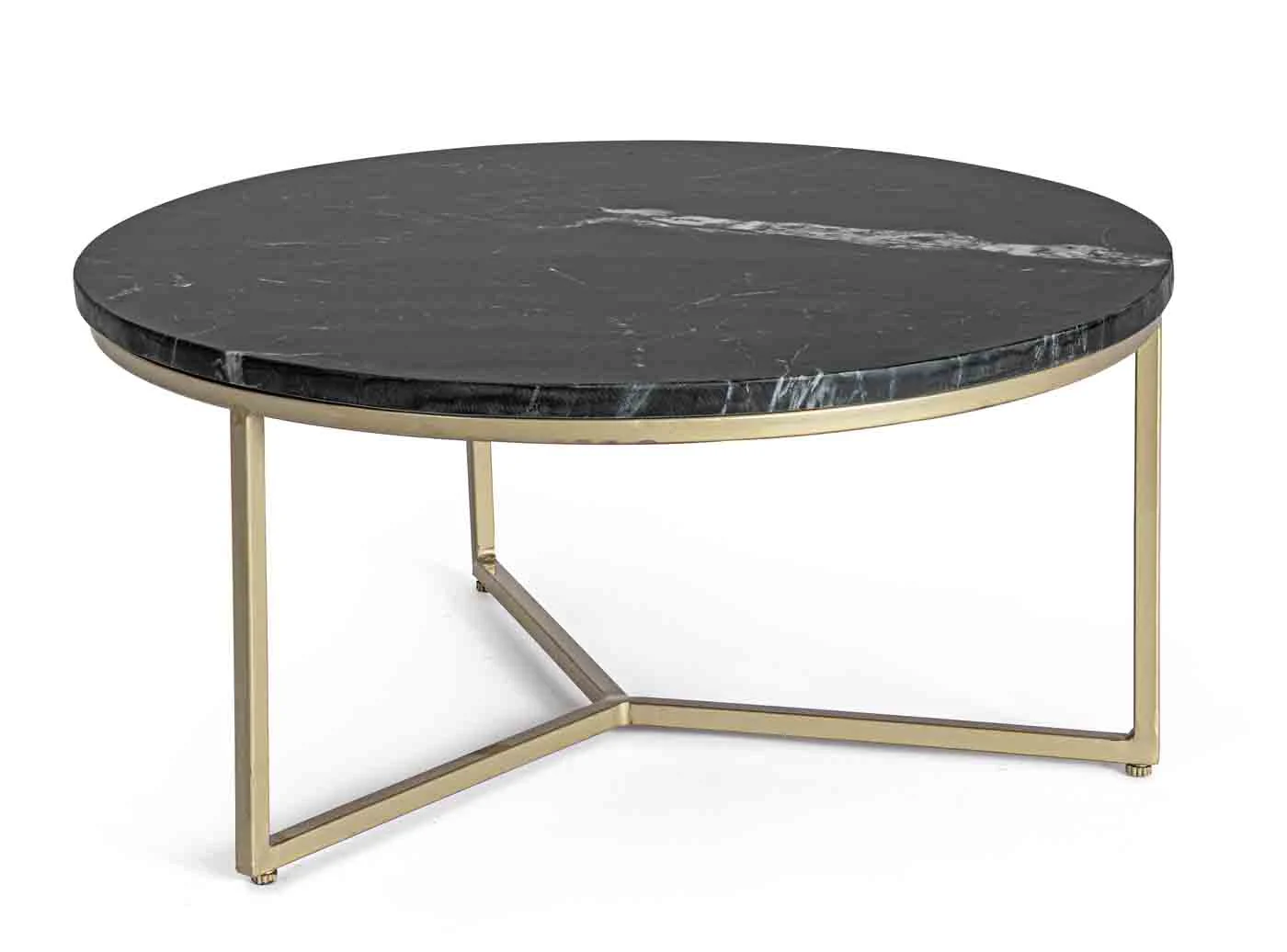 Beistelltisch Prescott aus Marmor, rundes Design, modern, schwarz mit goldfarbenem Metallgestell - Bizzotto