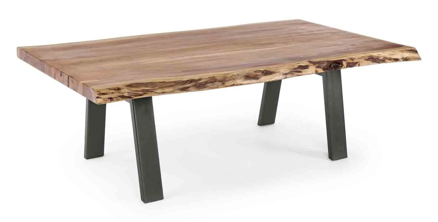 Couchtisch Aron aus Akazienholz, modern rechteckig, Natur mit Metallgestell, Unikat - Bizzotto