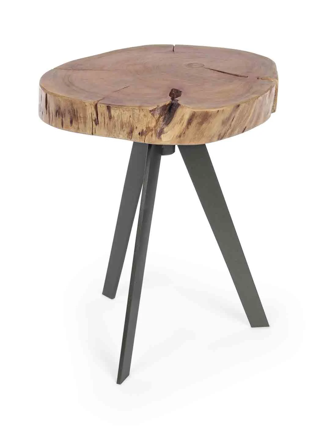 Beistelltisch Aron aus Akazienholz, rundes Design, modern, Natur, Metallgestell, Ø 35 cm - Bizzotto