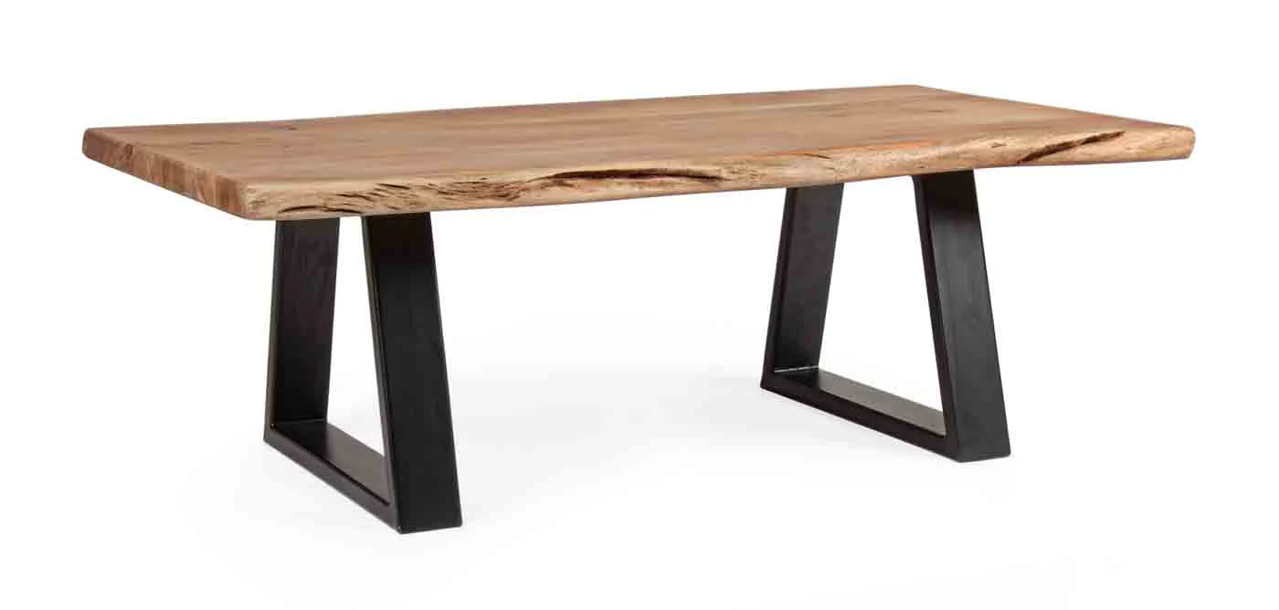 Couchtisch Artur aus Akazienholz, modernes Massivholz-Design, natur, Unikat mit schwarzem Metallgestell