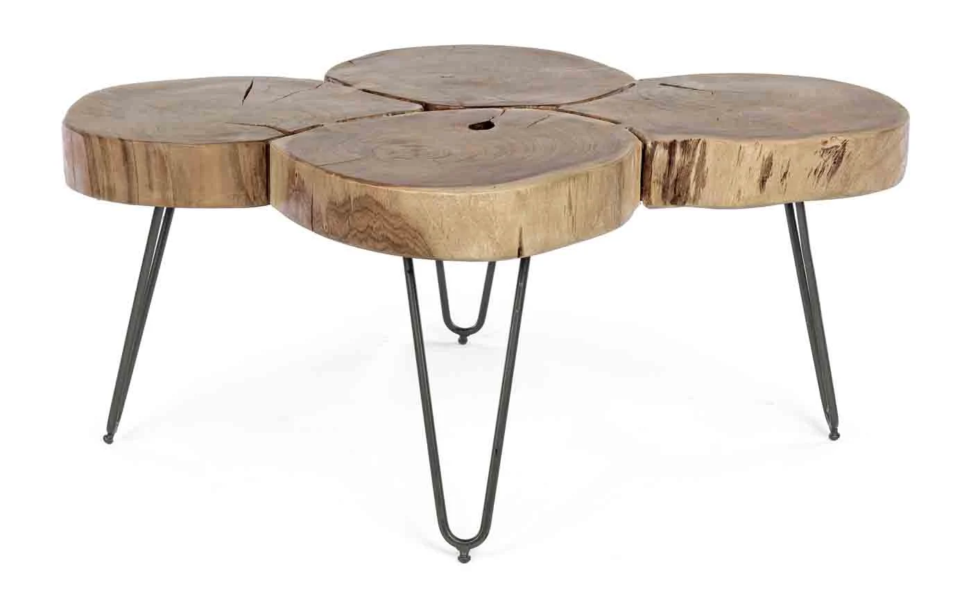 Couchtisch Orbital aus Akazienholz, modernes Design, Natur, handgefertigt, Metallgestell schwarz - Bizzotto