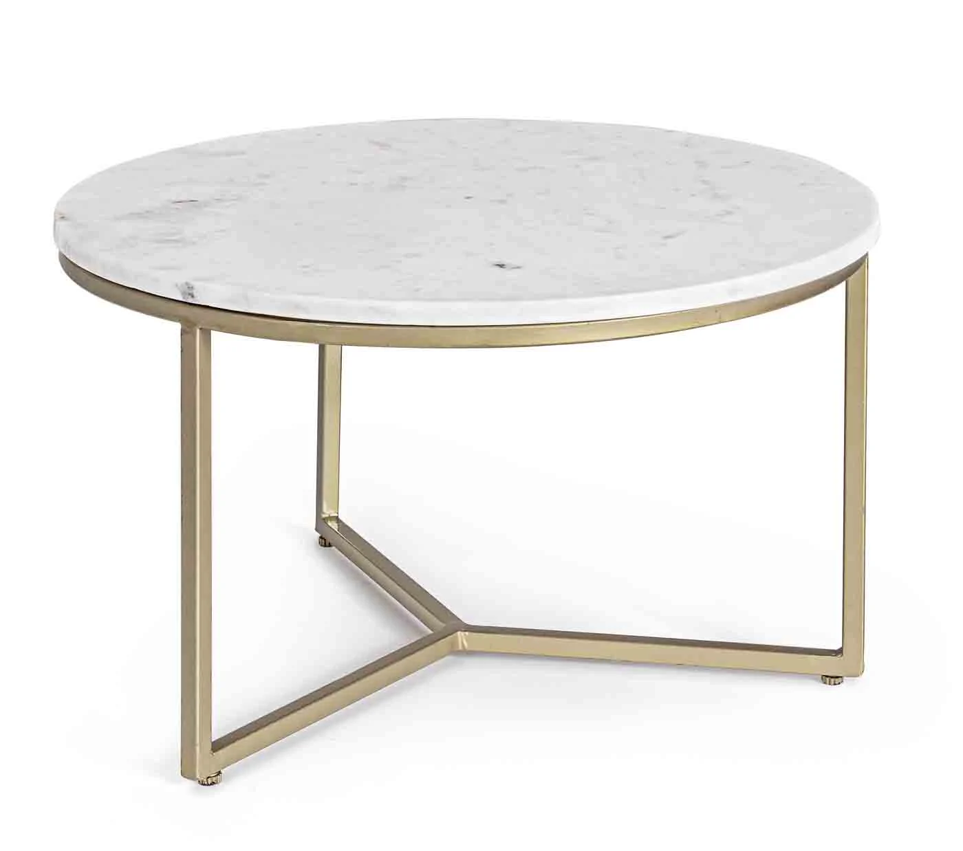 Beistelltisch Phoenix aus Marmor, rundes Design, modern, weiß mit goldfarbenem Metallgestell, Ø 58 cm - Bizzotto