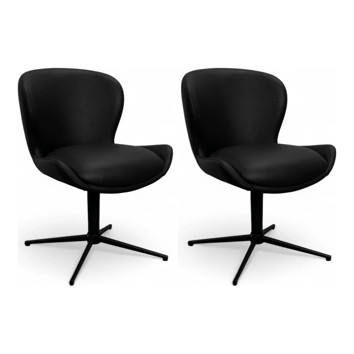 Esszimmerstuhl Salcin 2er-Set aus Leder - mit Dreh-Rückstellfunktion, Schwarz