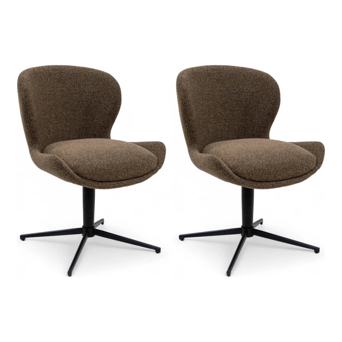 Esszimmerstuhl Salcin 2er-Set aus Boucle-Stoff - mit Dreh-Rückstellfunktion, Braun