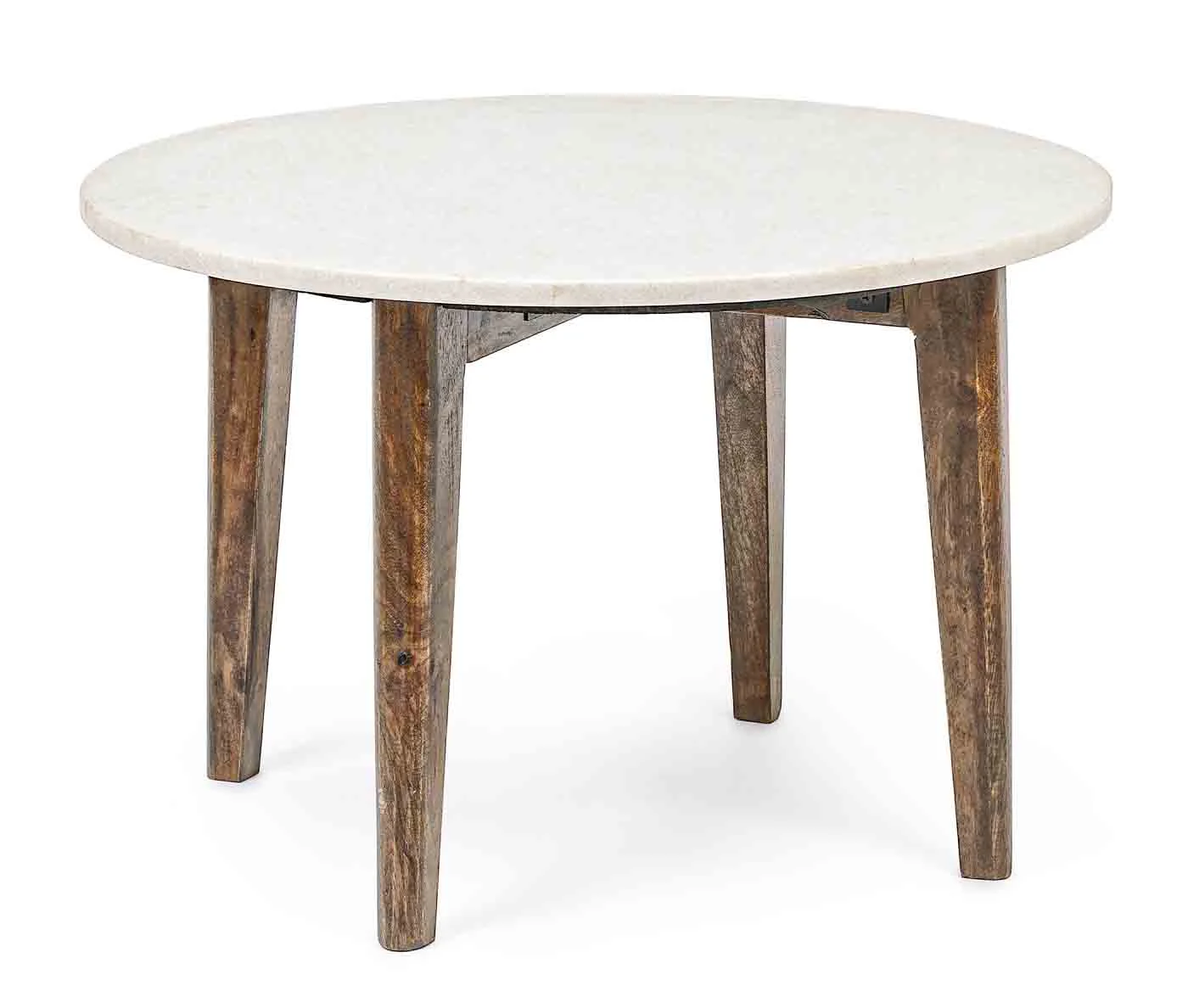 Beistelltisch Sylvester aus Marmor, rundes Design mit Mangoholz, klassisch, weiß, Ø 60 cm - Bizzotto