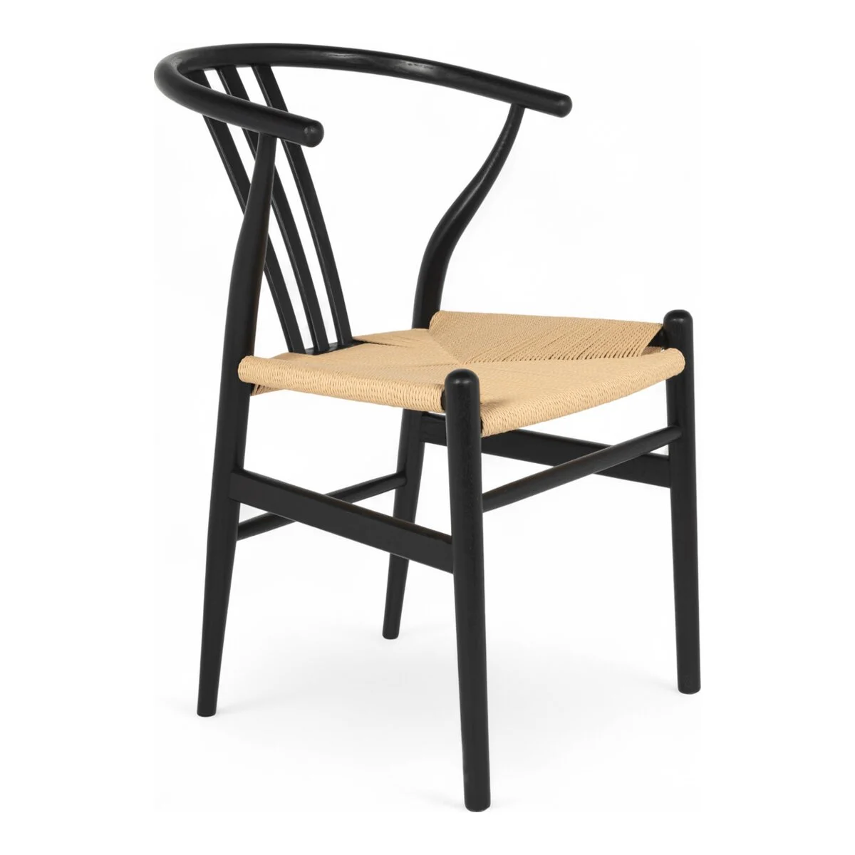 Esszimmerstuhl Enilo 2er-Set aus Eichenholz und Papiergarn, Schwarz